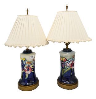 Pair of Moorcroft Pottery Lamps, height 26 inches.