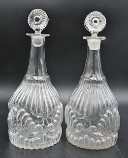 Pair of Early Blown Glass Decanters, having stoppers, 19th century, height 10 1/2 inches.