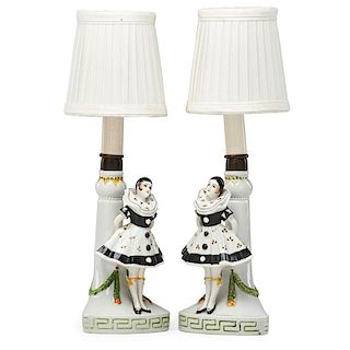 GERMAN Pair of porcelain boudoir lamps