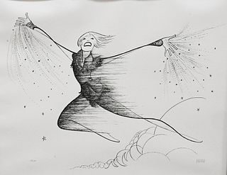 Al Hirschfeld Etching of Cathy Rigby as Peter Pan, pencil signed lower right Hirschfeld, edition 57/100, 19 1/4" x 23 3/4".