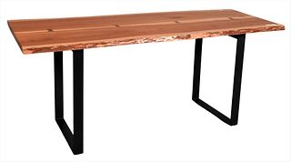Room & Board Chilton Table, having cherry slab top on metal base, height 29 1/2 inches, top 28" x 72".