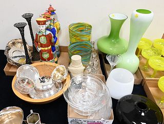 Large Group of Assorted Items, to include Tozai art glass vases, Tiffany & Company glass candlesticks, glass bowls, ceramic asian figures, wood bowl, 