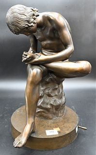 Patinated Bronze Figure of Spinario, after the antique cast by A. Rohrich, Roma, 19th century, height 19 1/4 inches, (rubbing and spotting to patina).