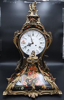 Rococo Style Two Part Bracket Wall or Mantle Clock, having painted flowers and brass mounts, enameled dial marked Zenith, total height 34 1/2 inches. 