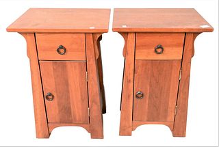 Pair of Ethan Allen Cherry Mission Style Small Cabinets, height 25 inches, top 14" x 17".