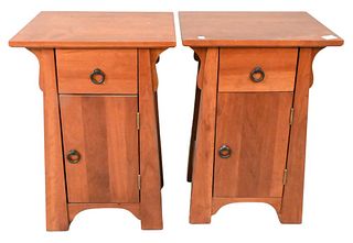 Pair of Ethan Allen Cherry Mission Style Stands, height 25 inches, top 14" x 17".