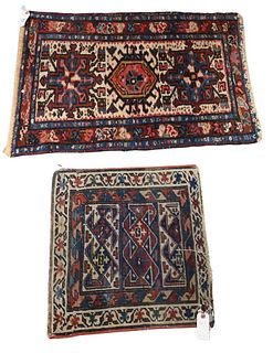 Four Piece Lot, to include three Oriental throw rugs, one bag face, two Heriz, and one Hamadan; 1' 8" x 2' 9"; 1' 10" x 2' 10"; 2' 1" x 2' 7"; 1' 7" x