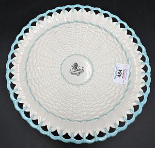 Belleek Cake Stand, having blue painted border, with black mark, diameter 10 inches. Provenance: Collections of Norma Reilly, New Jersey.