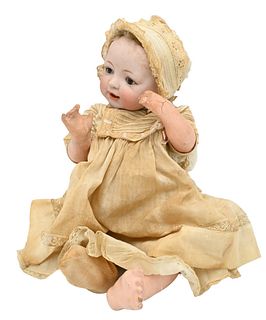 JDK Character Baby Bisque Head Doll, height 19 inches. Provenance: Estate of Florence Yannios, Cheshire, CT.