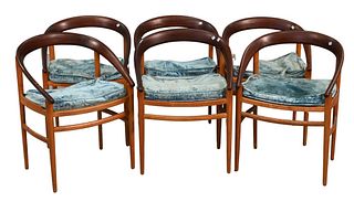 Set of Six George Tanier's Shop Teak Chairs, in Brockmann-Peterson design, height 28 1/4 inches, width 20 inches, depth 21 1/2 inches.