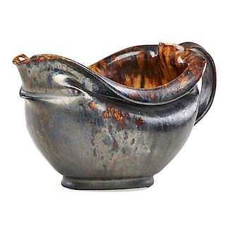 GEORGE OHR Squat pitcher, gunmetal glaze