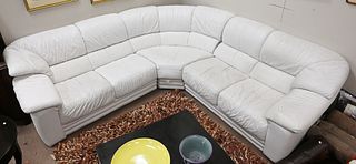 Natuzzi Salotti White Leather Three Piece Sectional Sofa, (slight soiling), 91" x 80".