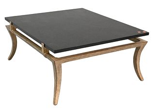 Coffee Table, having faux granite top on metal silvered base, height 17 inches, top 34" x 40".