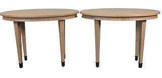 Pair of Contemporary Oval Tables, oak having pickled grey finish, height 34 1/2 inches, top 28" x 48".