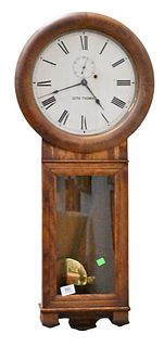 Seth Thomas Oak Long Drop Regulator Clock, (missing brass weight), height 37 inches.