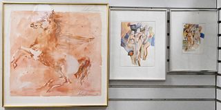 Six Piece Framed Lot, to include two nude watercolors, signed Silverstein 1968; Leroy Neiman horse poster, pencil signed top right and pencil signed a