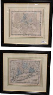 Eight Joseph H. Colton Hand Colored Engraved Maps from Colton's Atlas of the World, including Connecticut, Boston, Pittsburgh, Louisville, Michigan, P