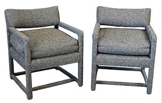 Pair of Milo Baughman Parsons Upholstered Armchairs, height 32 inches, width 24 1/2 inches, depth 27 inches.