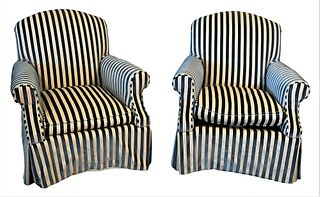 Lee Industries Pair of Armchairs, having custom upholstery, height 33 inches, width 31 inches, depth 33 inches.