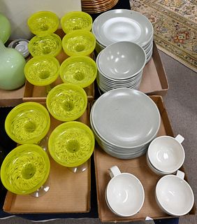 The Khaki Collection Dinnerware Set, to include bowls, plates, cups, along with a set of 10 margarita glasses.