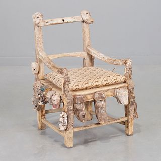 Outsider Folk Art carved 'chieftain' chair