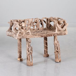 Mexican Outsider Folk Art carved bench