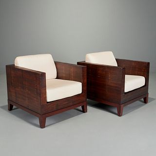 Pair custom Art Deco style club chairs