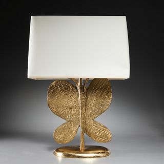 Line Vautrin (attrib), gilt bronze 'Papillon' lamp
