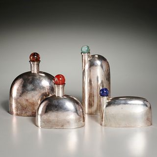 Jan Brunk, (4) silver bottles with stone stoppers