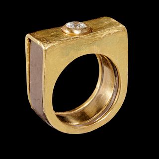 Modernist 18K gold, titanium and diamond ring