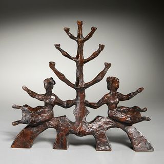 Chaim Gross, rare patinated bronze menorah