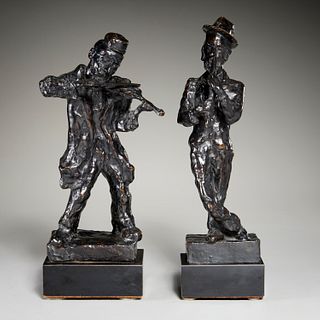 Mane Katz, pair dark patinated bronze sculptures