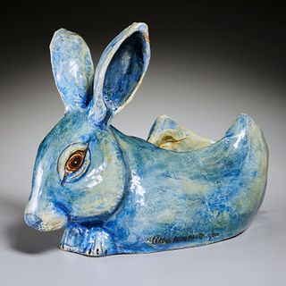 Sergio Bustamante papier mache rabbit bowl