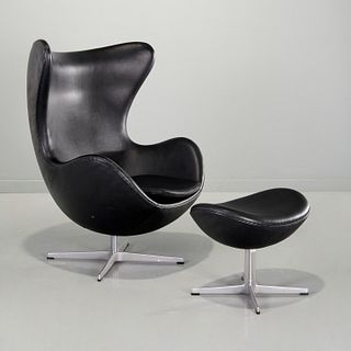 Arne Jacobsen, leather Egg chair and ottoman