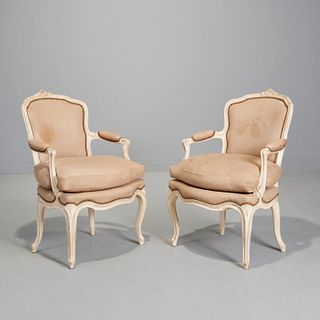 Nice pair Louis XV style painted fauteuils