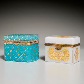 (2) French gilt opaline glass jewelry caskets
