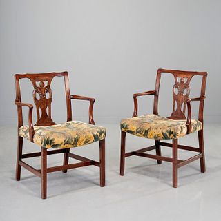 Pair Continental Neoclassic tapestry armchairs
