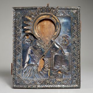 Russian silver oklad icon, St. Nicholas