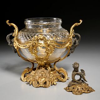 Napoleon III bronze and crystal centerpiece vase