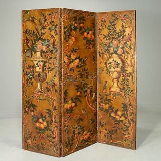 Continental Baroque style 3-panel painted screen
