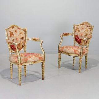 Pair Continental Neoclassic tapestry fauteuils