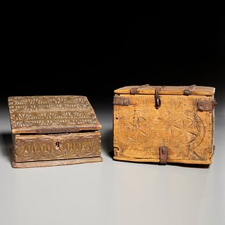 (2) Spanish Colonial chip-carved boxes
