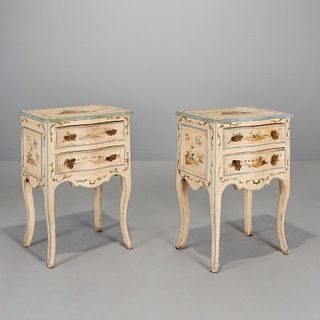 Pair Italian Rococo style painted nightstands
