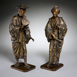 Large pair French bronze 'Japonisme' figures