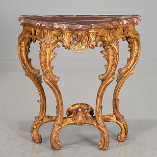 Louis XV Period marble top giltwood console