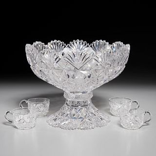 Hawkes 'Brazilian' cut glass punchbowl & cups