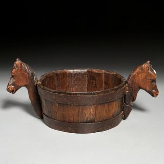 Antique Folk Art iron-banded horse feed bowl