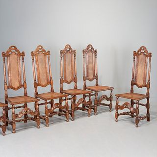 (6) Willam & Mary caned walnut high-back chairs