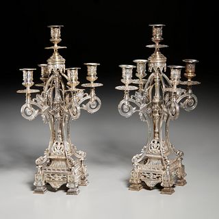 Pair Renaissance Revival silver plated candelabra
