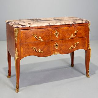 Louis XVI style ormolu mounted marble top commode